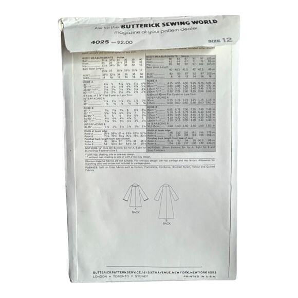 Butterick 4025 Misses' Robe Pattern - Size 12 - Picture 3 of 5